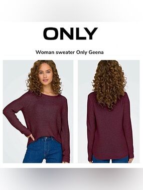 ONLY (EU) Women’s Burgundy Crewneck Lightweight Knit Sweater - Geena XO  (XL)